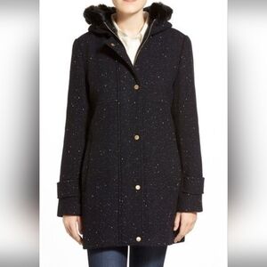 Ellen Tracy Black Tweed Hooded Jacket With Fur Trim 12